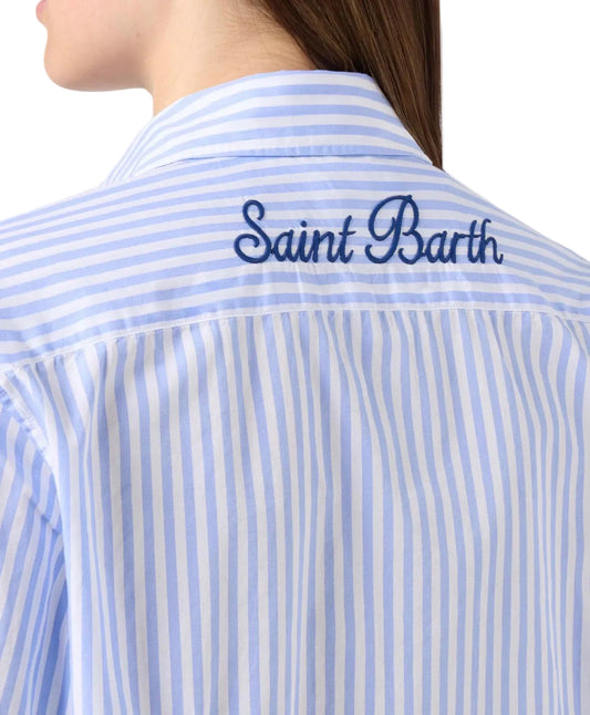 Camicia Meredith in cotone a righe azzurre con ricamo Saint Barth