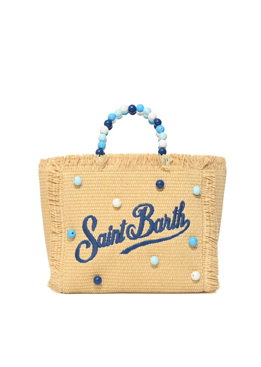 SAINT BARTH - Borsa effetto paglia con manico perle