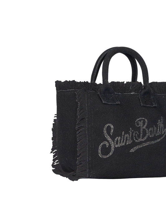 BORSA SAINT BARTH - Borsa Colette in canvas nera con logo in strass