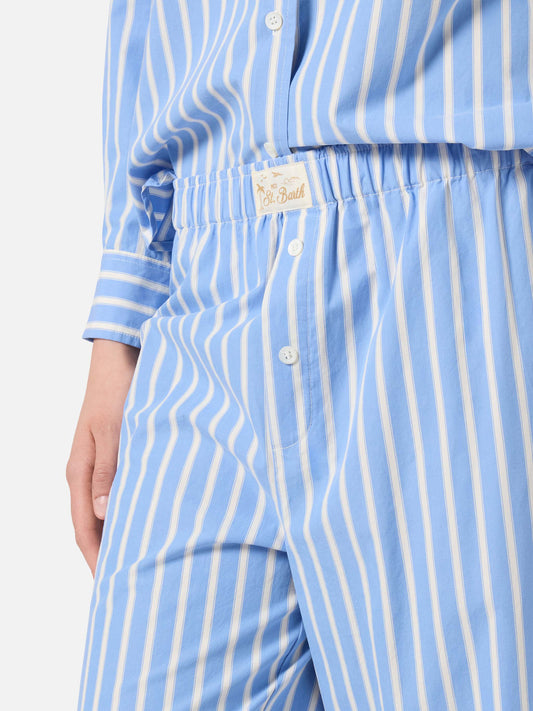 Saint Barth - Pantaloni Doha in popeline a righe azzurre