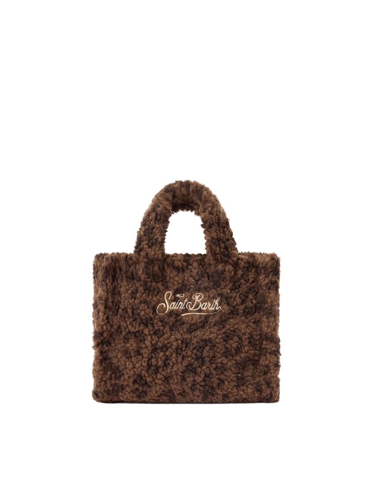 Borsa a tracolla Saint Barth in tessuto teddy marrone leopardato