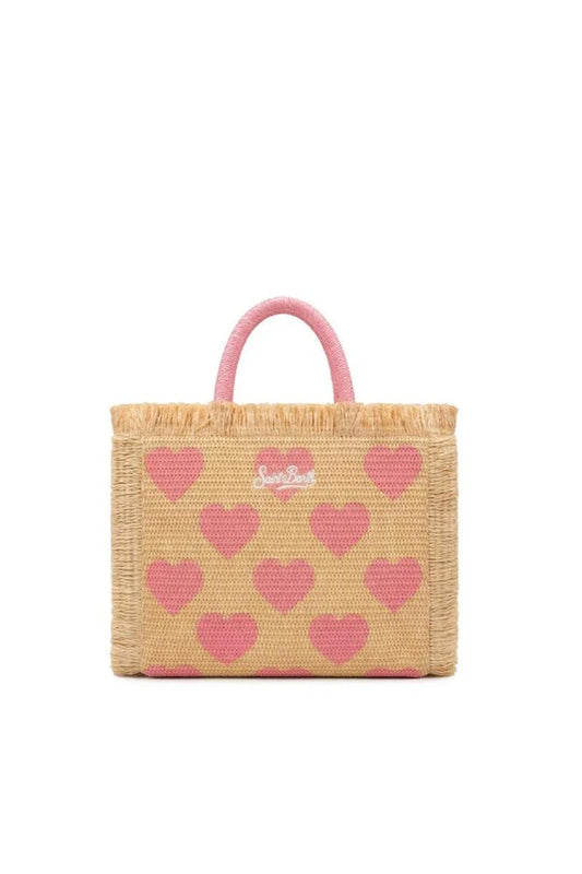Borsa Saint Barth - Colette in paglia tinta cuori rosa