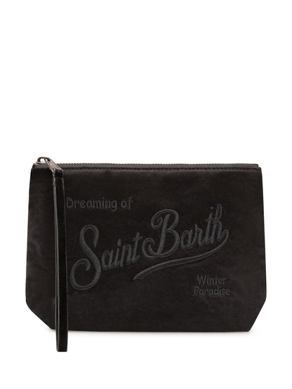 MC2 Saint Barth pochette Aline blu in velluto con ricamo