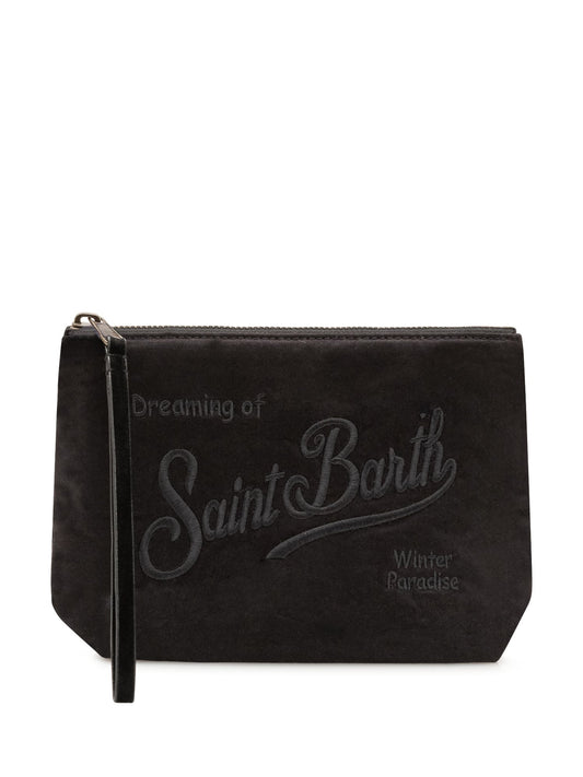 MC2 Saint Barth pochette Aline blu in velluto con ricamo