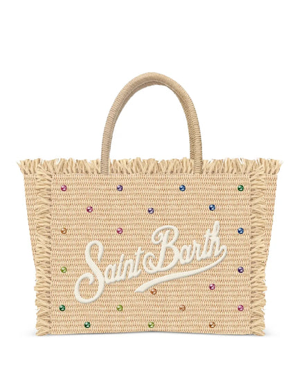 SAINT BARTH - Borsa  effetto paglia con decorazioni in strass