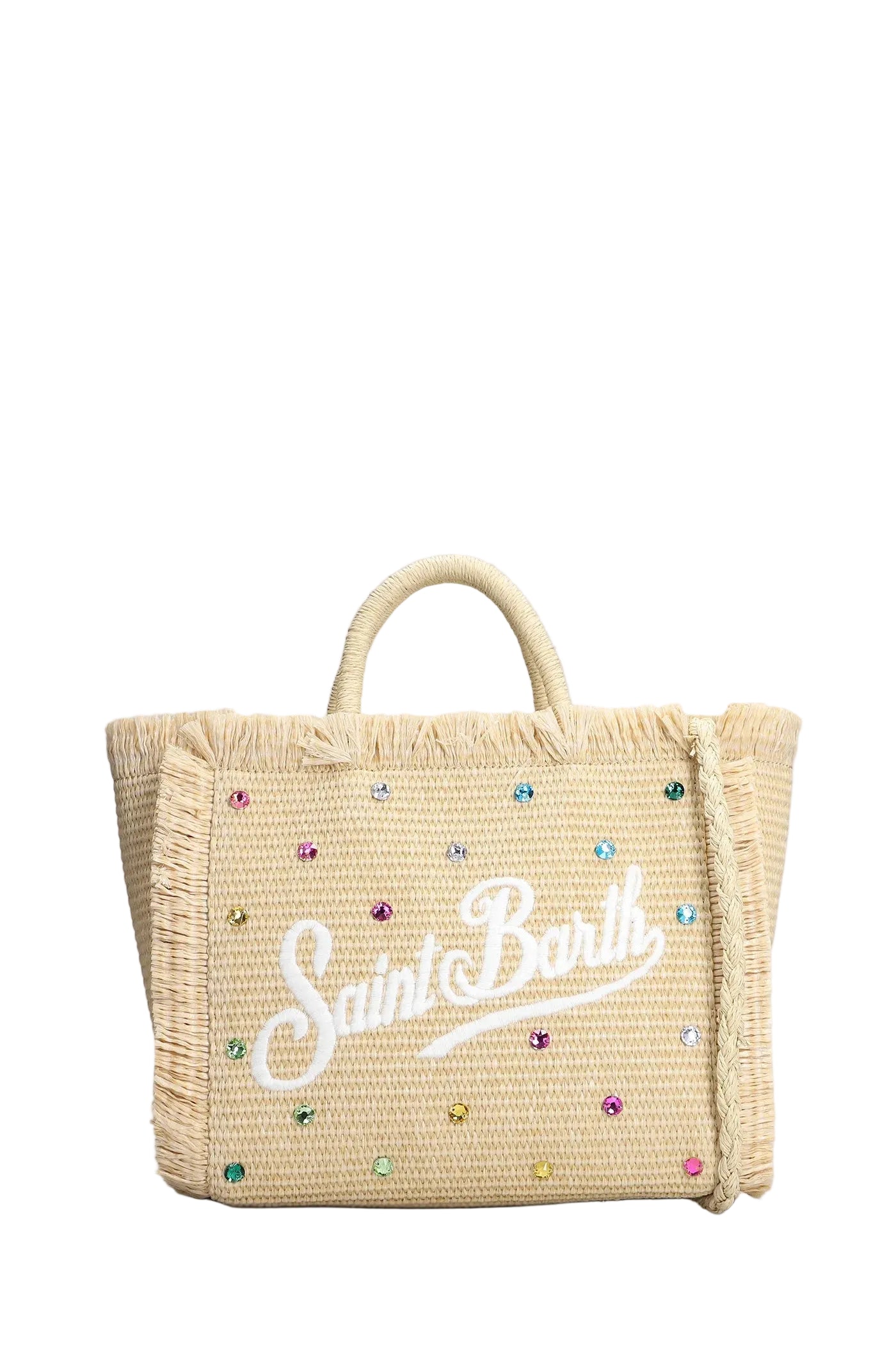 SAINT BARTH - Borsa Mini Vanity effetto paglia con decorazioni in strass