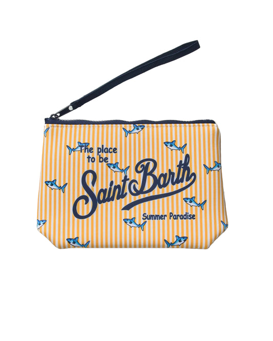 Pochette Saint Barth - POCHETTE ALINE GIALLA IN SCUBA CON STAMPA SQUALI