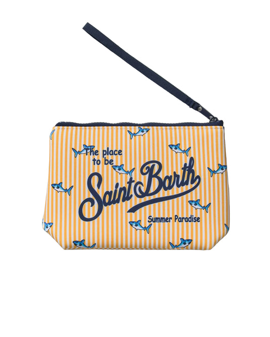 Pochette Saint Barth - POCHETTE ALINE GIALLA IN SCUBA CON STAMPA SQUALI