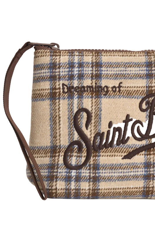 Pochette Saint Barth Aline in scuba effetto lana fantasia scozzese beige