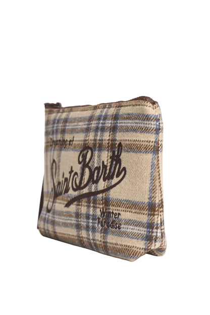 Portafoglio MC2 Saint Barth tartan beige con zip e polsino