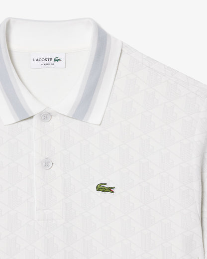 Lacoste - Polo dal taglio classico in jacquard con monogramma bianca
