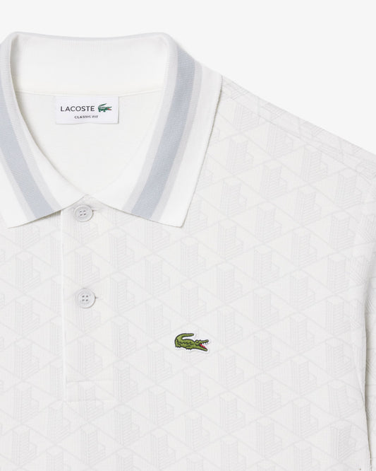 Lacoste - Polo dal taglio classico in jacquard con monogramma bianca