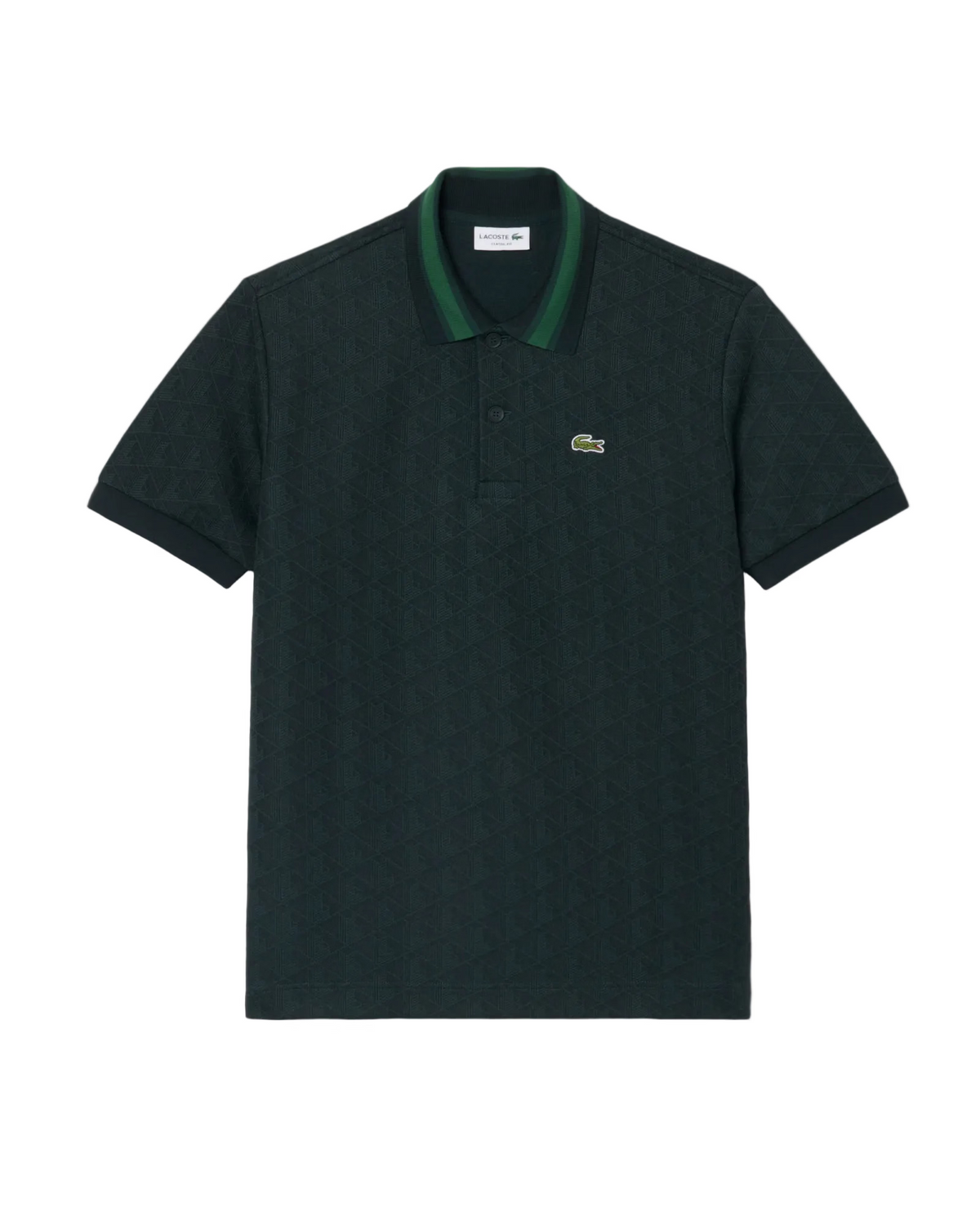Lacoste - Polo dal taglio classico in jacquard con monogramma verde