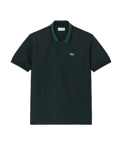Lacoste - Polo dal taglio classico in jacquard con monogramma verde