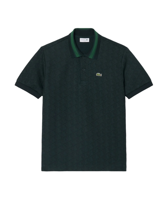 Lacoste - Polo dal taglio classico in jacquard con monogramma verde