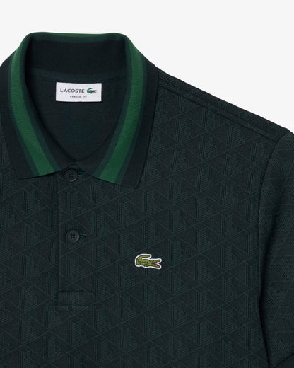 Lacoste - Polo dal taglio classico in jacquard con monogramma verde