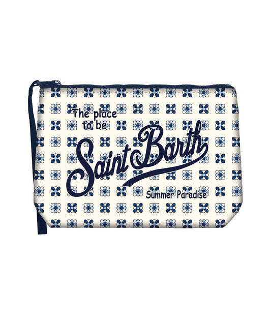 Pochette Saint Barth - POCHETTE ALINE IN SCUBA CON STAMPA A FIORI ALL-OVER BIANCO