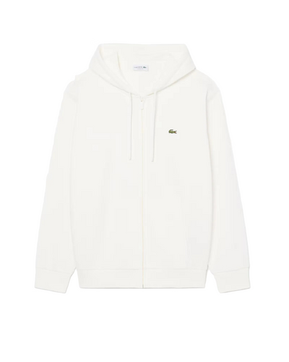 Lacoste - Felpa con cappuccio in tessuto felpato bianca