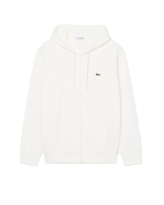 Lacoste - Felpa con cappuccio in tessuto felpato bianca