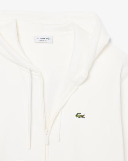 Lacoste - Felpa con cappuccio in tessuto felpato bianca