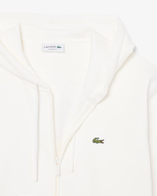 Lacoste - Felpa con cappuccio in tessuto felpato bianca
