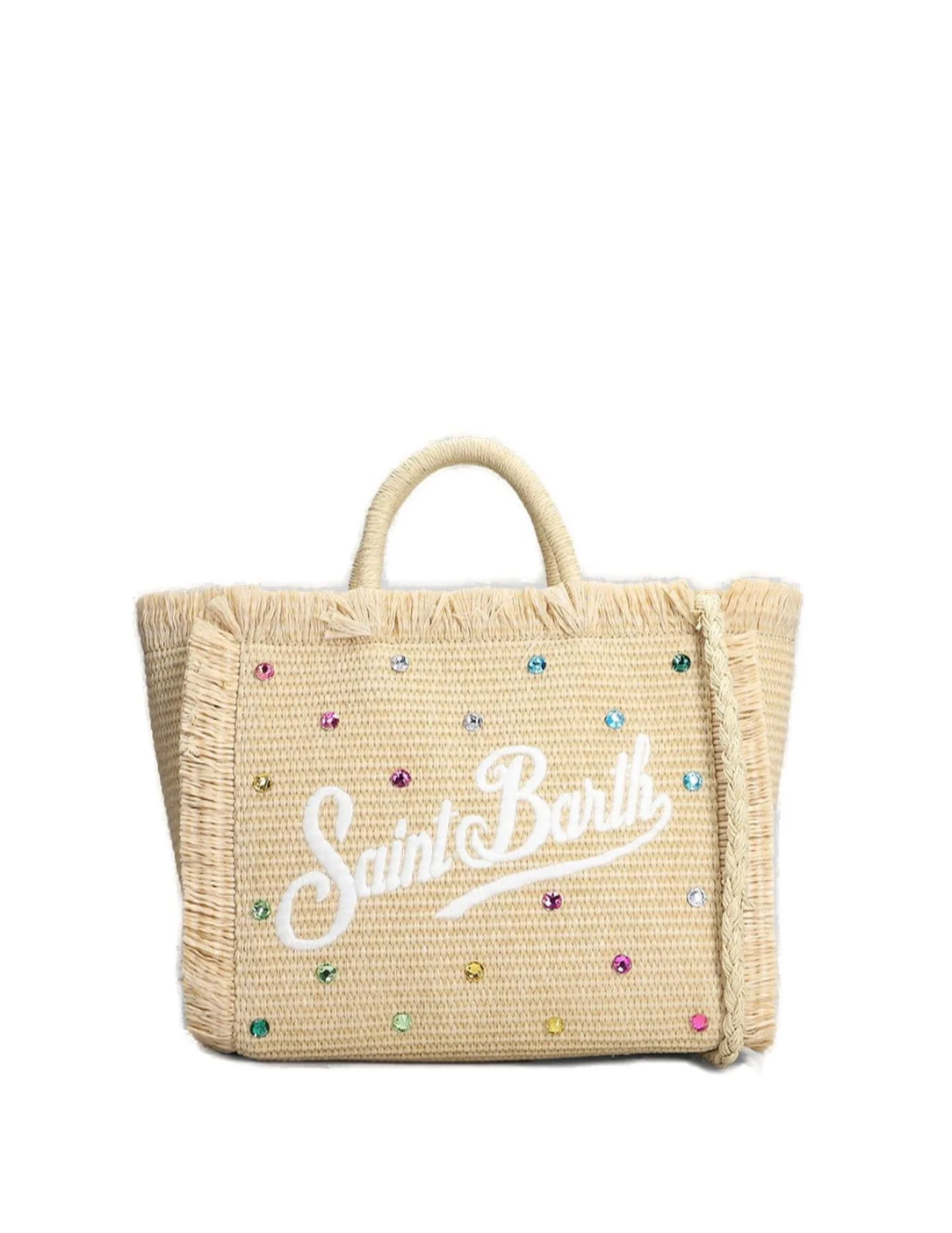SAINT BARTH - Borsa  effetto paglia con decorazioni in strass