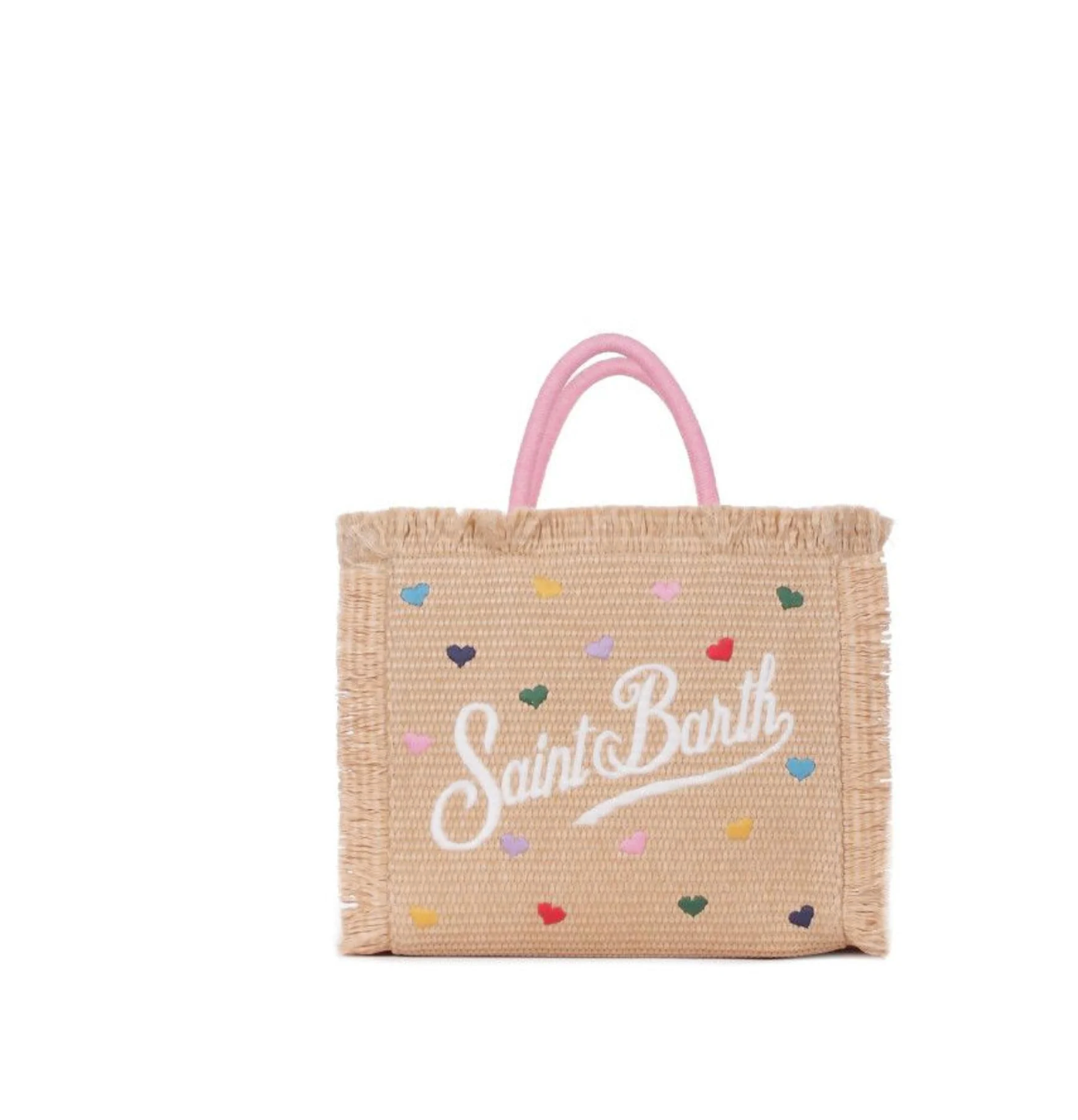 SAINT BARTH - Borsa Mini Vanity effetto paglia con CUORI