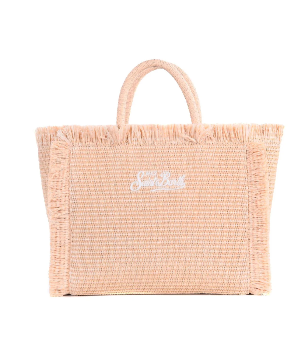 SAINT BARTH - Borsa Mini Vanity effetto paglia con decorazioni in strass