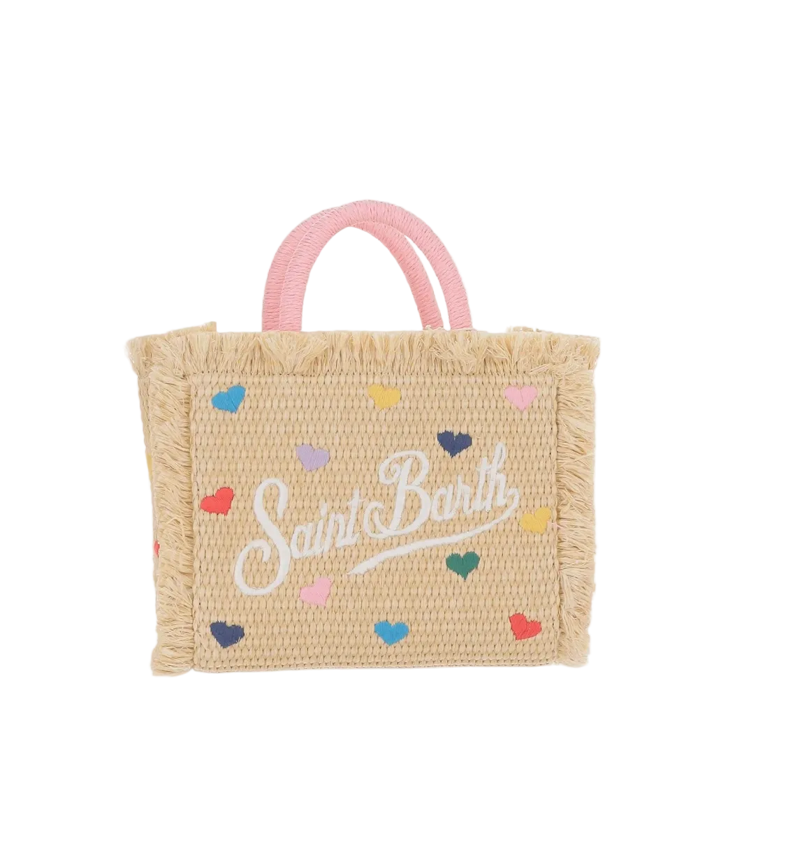 SAINT BARTH - Borsa Mini Vanity effetto paglia con CUORI