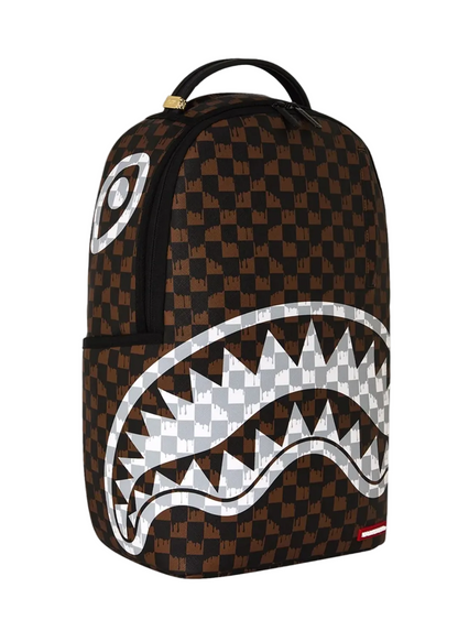 Zaino Sprayground "Drip Checker" a Scacchi Marroni con Shark Mouth Bianca – Edizione Limitata