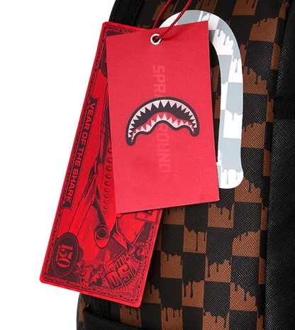 Zaino Sprayground "Drip Checker" a Scacchi Marroni con Shark Mouth Bianca – Edizione Limitata