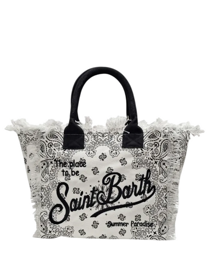BORSA SAINT BARTH - Borsa a spalla Vanity in canvas Bandana B&W