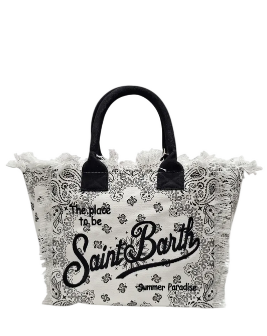 BORSA SAINT BARTH - Borsa a spalla Vanity in canvas Bandana B&W
