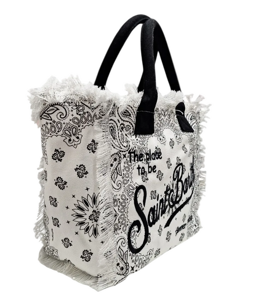 BORSA SAINT BARTH - Borsa a spalla Vanity in canvas Bandana B&W