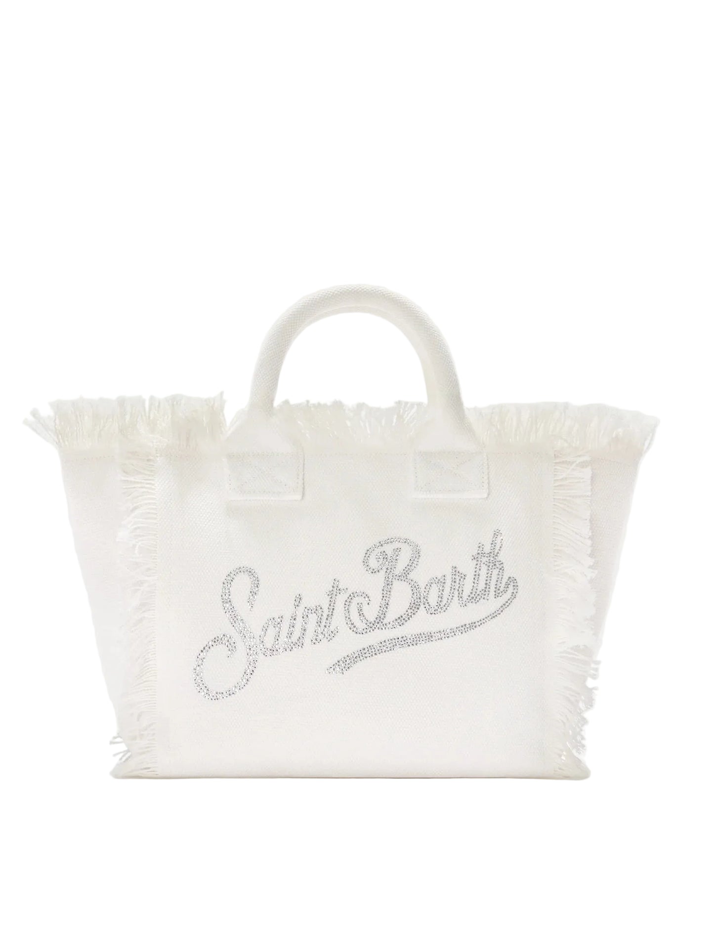 BORSA SAINT BARTH - Borsa Colette in canvas bianca con logo in strass