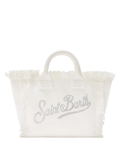 BORSA SAINT BARTH - Borsa Colette in canvas bianca con logo in strass