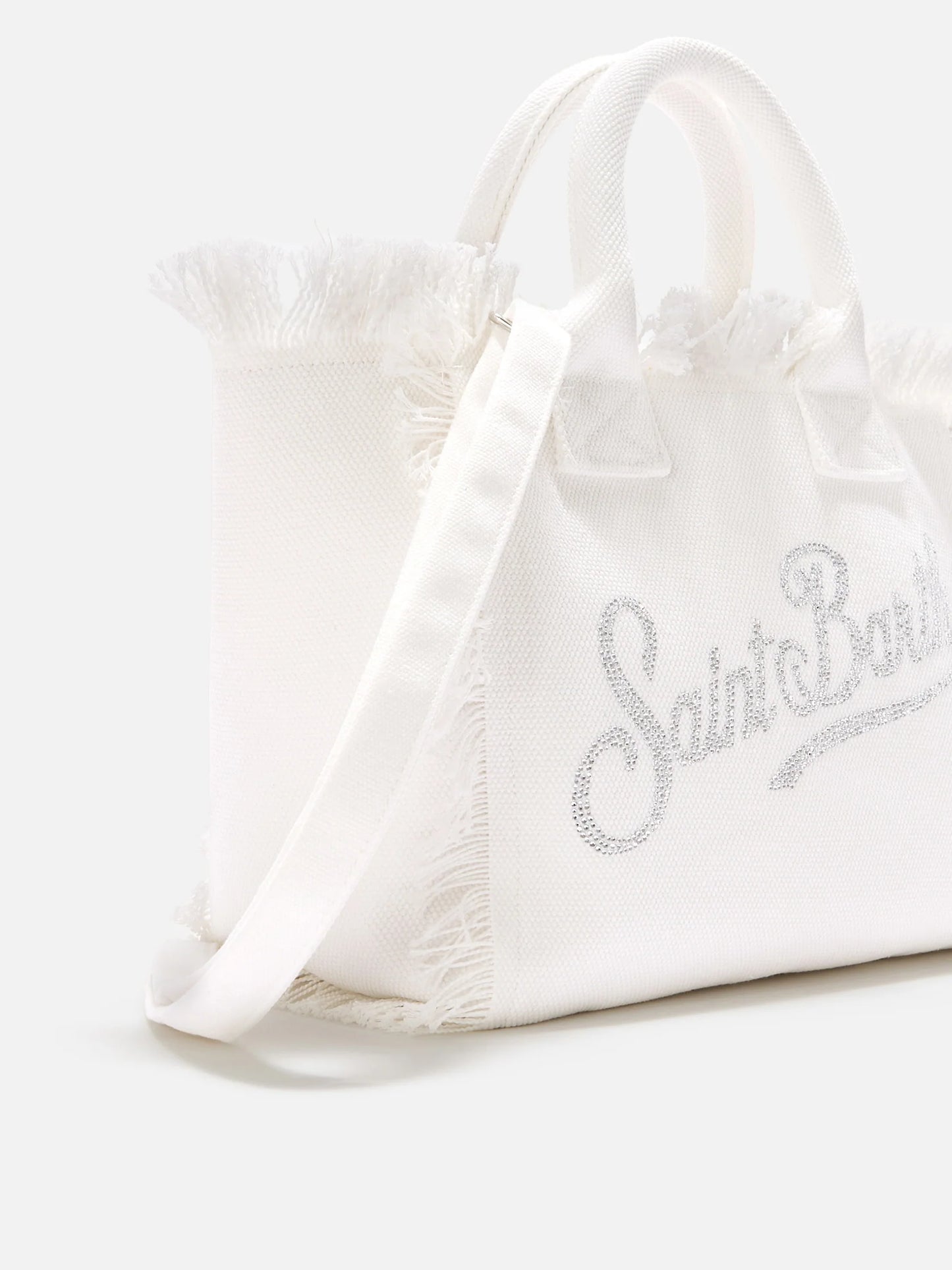 BORSA SAINT BARTH - Borsa Colette in canvas bianca con logo in strass