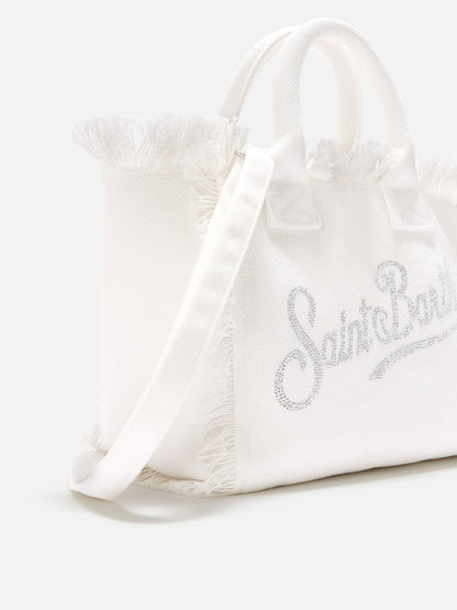 BORSA SAINT BARTH - Borsa Colette in canvas bianca con logo in strass