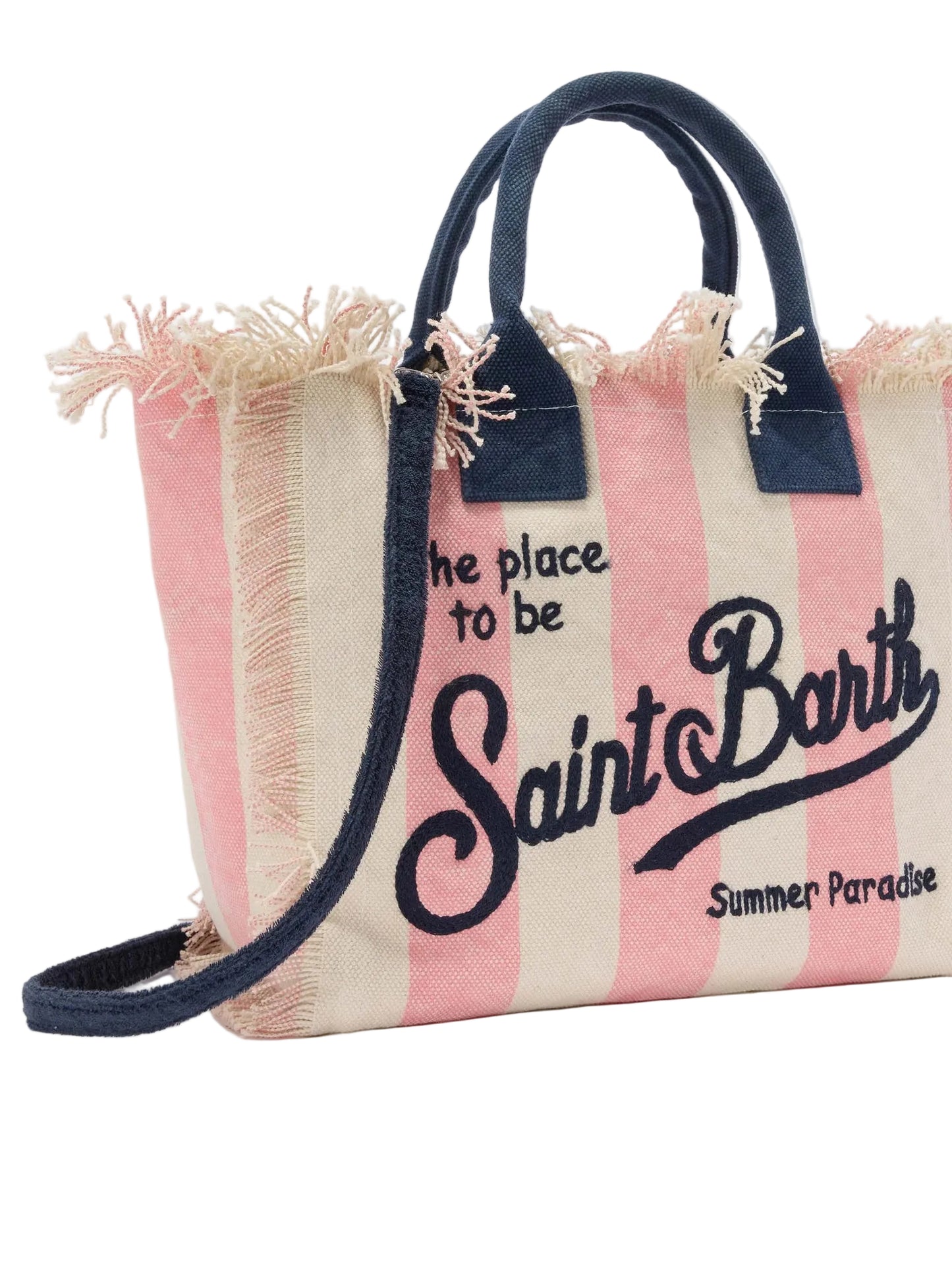 BORSA SAINT BARTH - Borsa Colette in canvas a righe rosa
