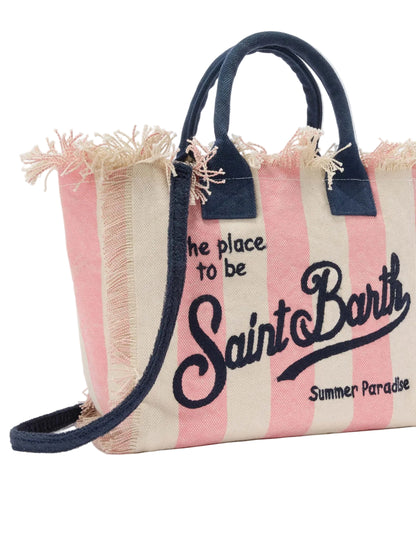 BORSA SAINT BARTH - Borsa Colette in canvas a righe rosa