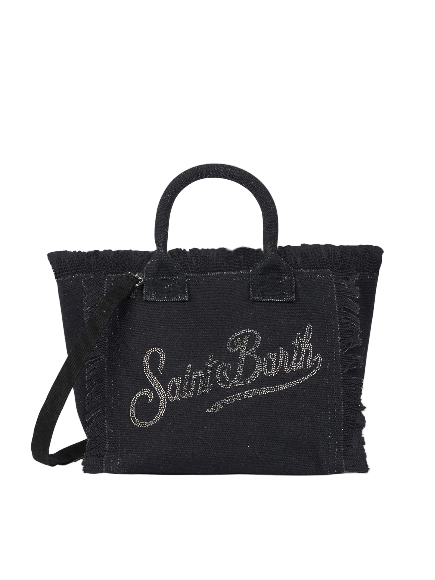 BORSA SAINT BARTH - Borsa Colette in canvas nera con logo in strass
