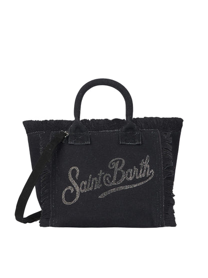 BORSA SAINT BARTH - Borsa Colette in canvas nera con logo in strass