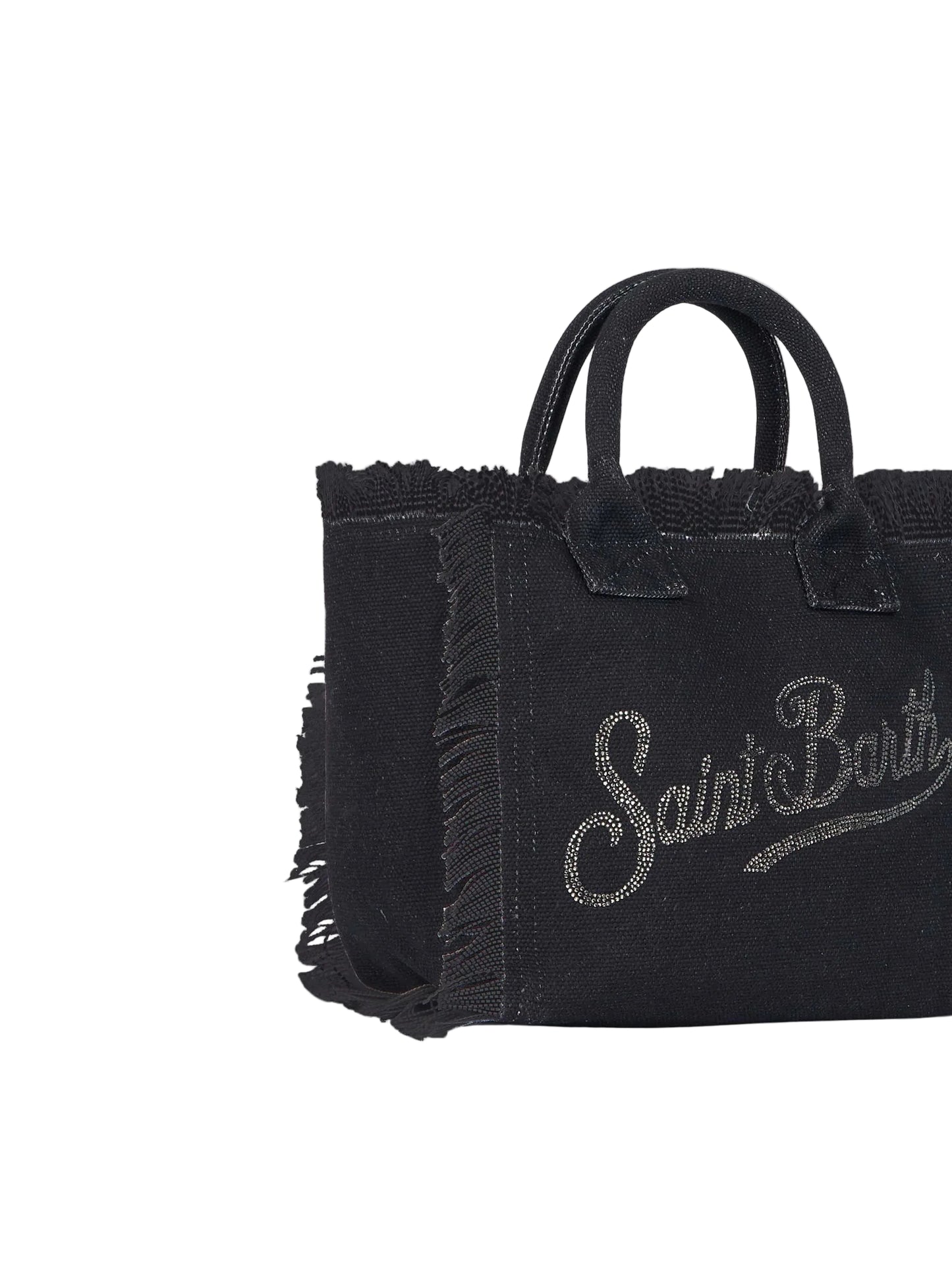 BORSA SAINT BARTH - Borsa Vanity mini in canvas nera con logo in strass