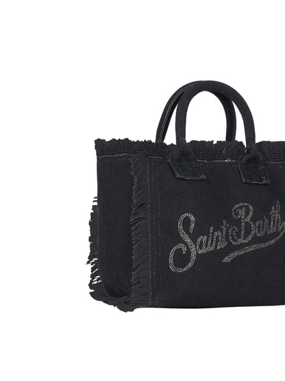 BORSA SAINT BARTH - Borsa Vanity mini in canvas nera con logo in strass