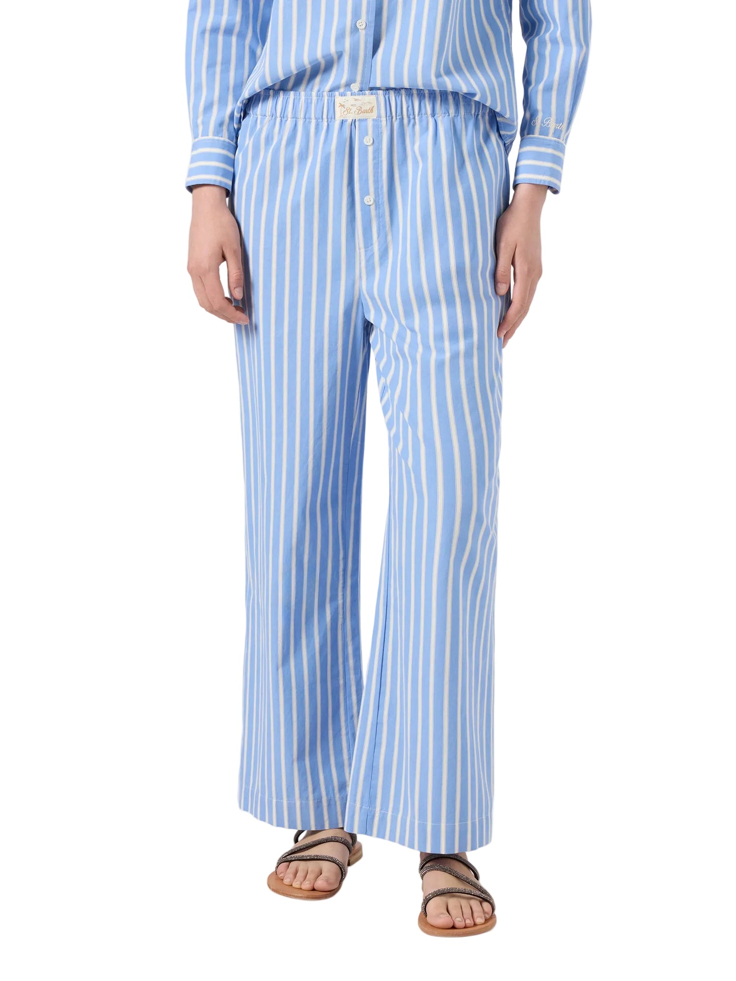 Saint Barth - Pantaloni Doha in popeline a righe azzurre