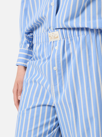 Saint Barth - Pantaloni Doha in popeline a righe azzurre