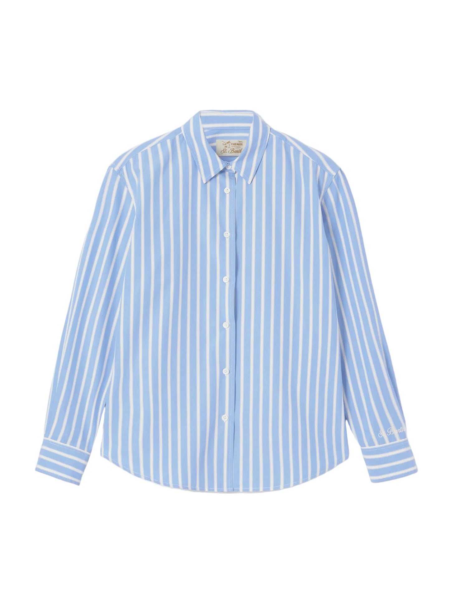 Camicia Meredith in cotone a righe azzurre con ricamo Saint Barth