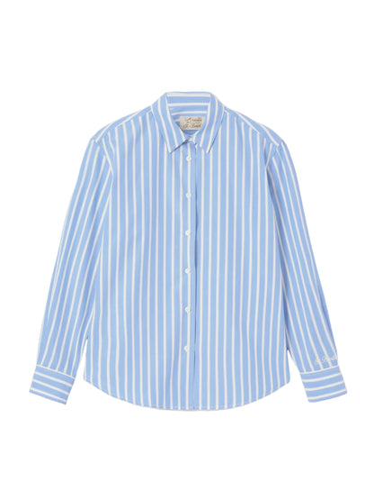 Camicia Meredith in cotone a righe azzurre con ricamo Saint Barth