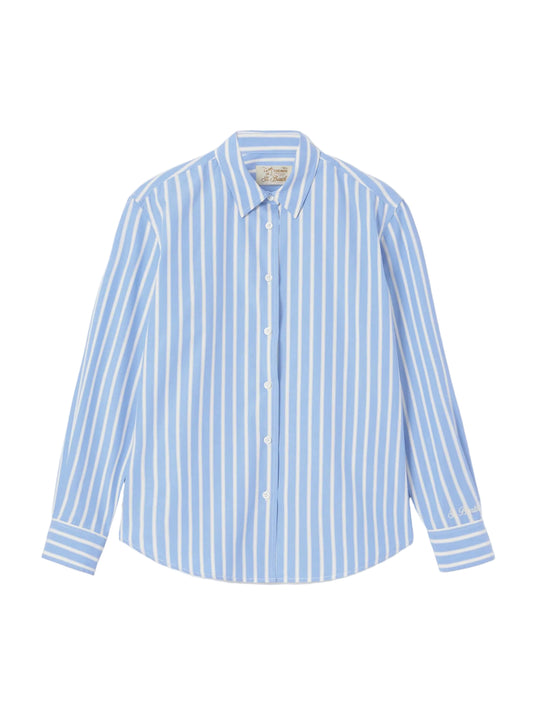 Camicia Meredith in cotone a righe azzurre con ricamo Saint Barth