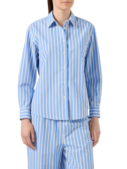 Camicia Meredith in cotone a righe azzurre con ricamo Saint Barth